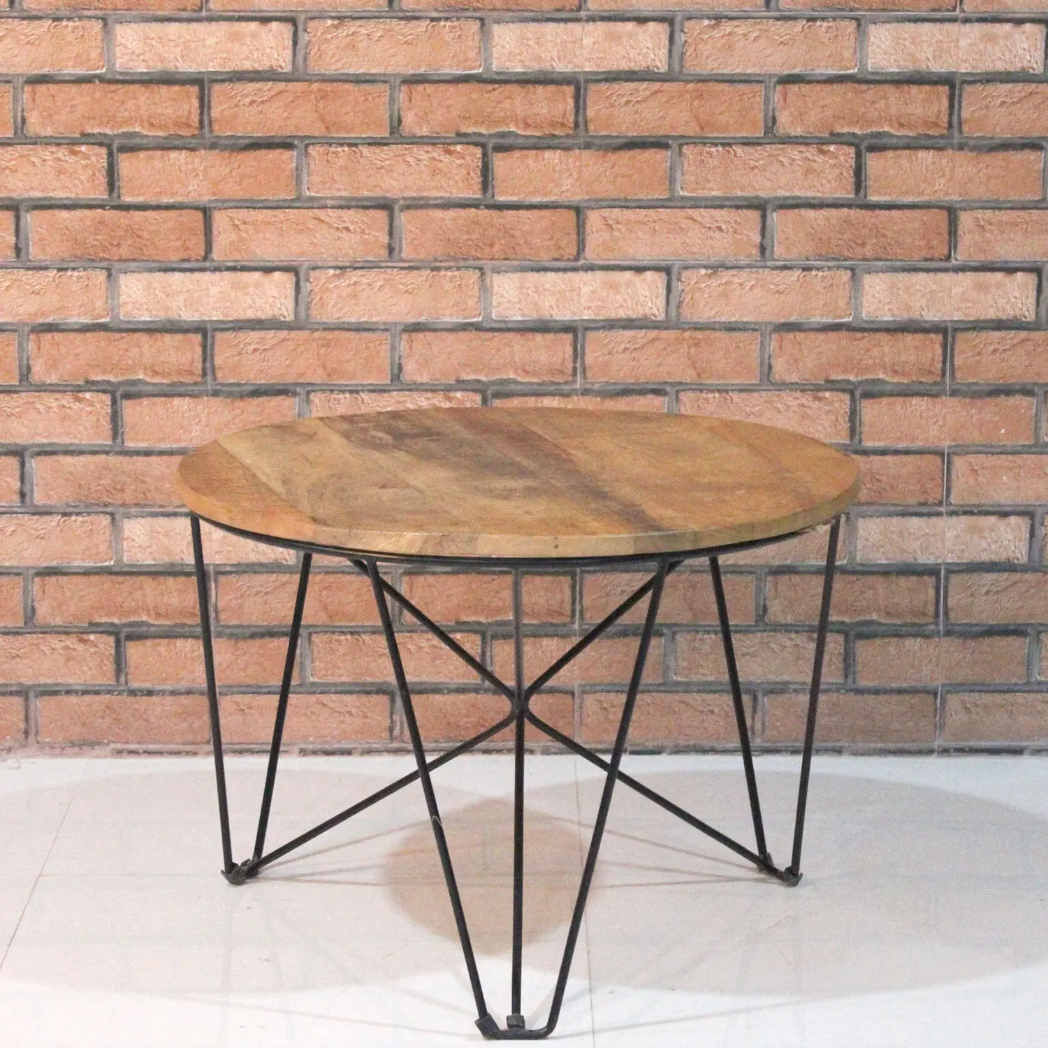 Iron Round Coffee Table with Wooden Top  Black - popular handicrafts